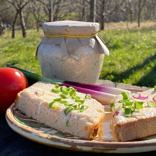Home-made carp roe salad in a jar